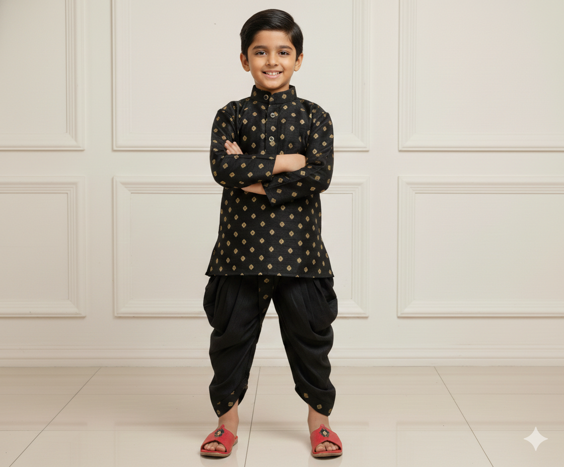 Classic Black & Gold Ethnic Set with Repeating Diamond Motif Design