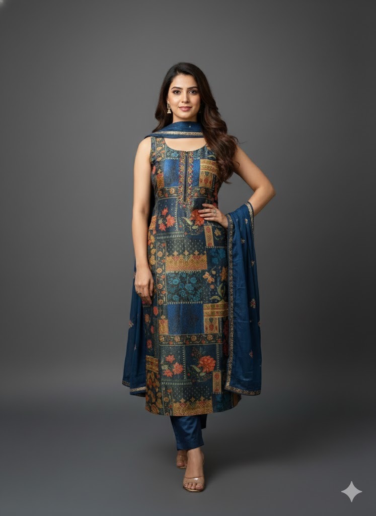 Deep Teal & Multicolor Patchwork Floral