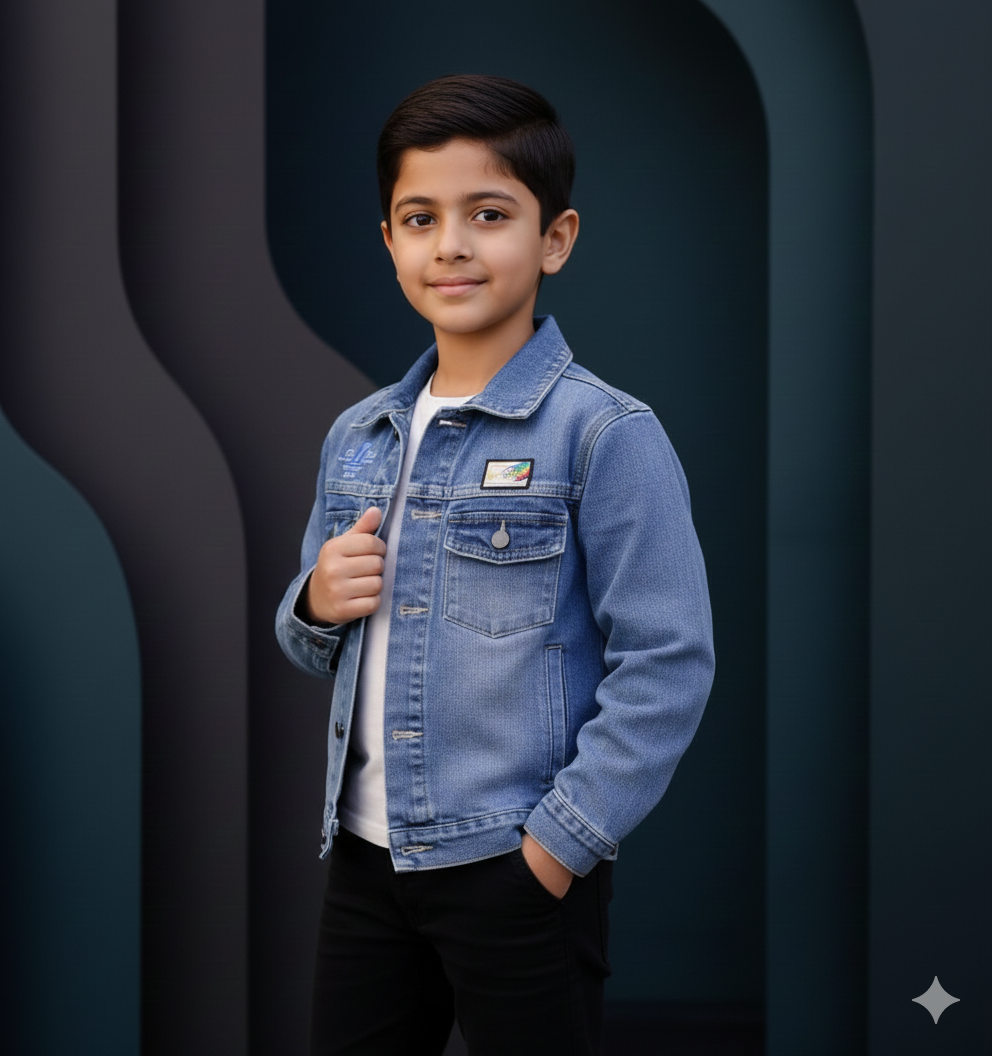 Light Blue Denim Jacket with Minimal Patch Design