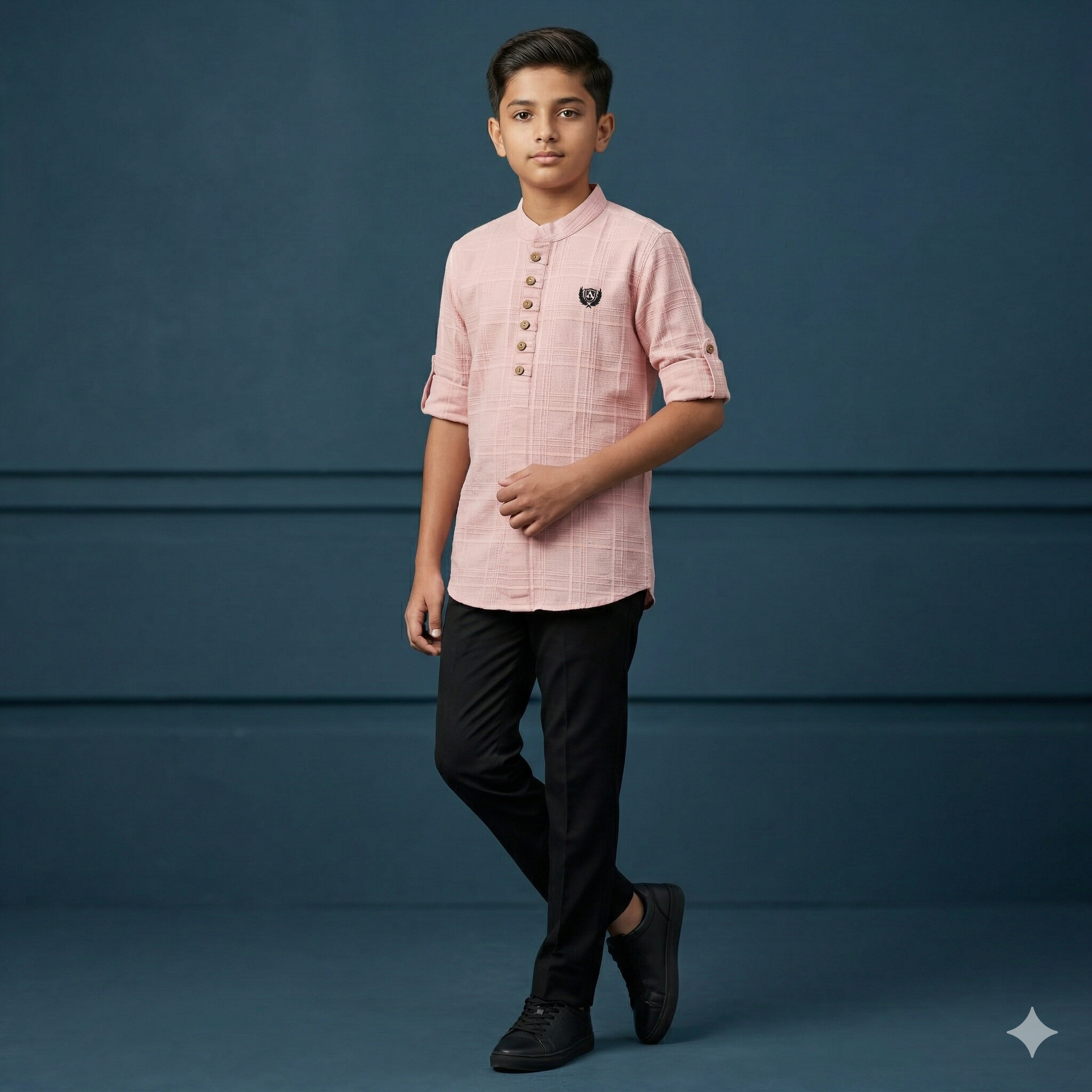 Soft Pink Shirt with Minimal Buttoned Pattern