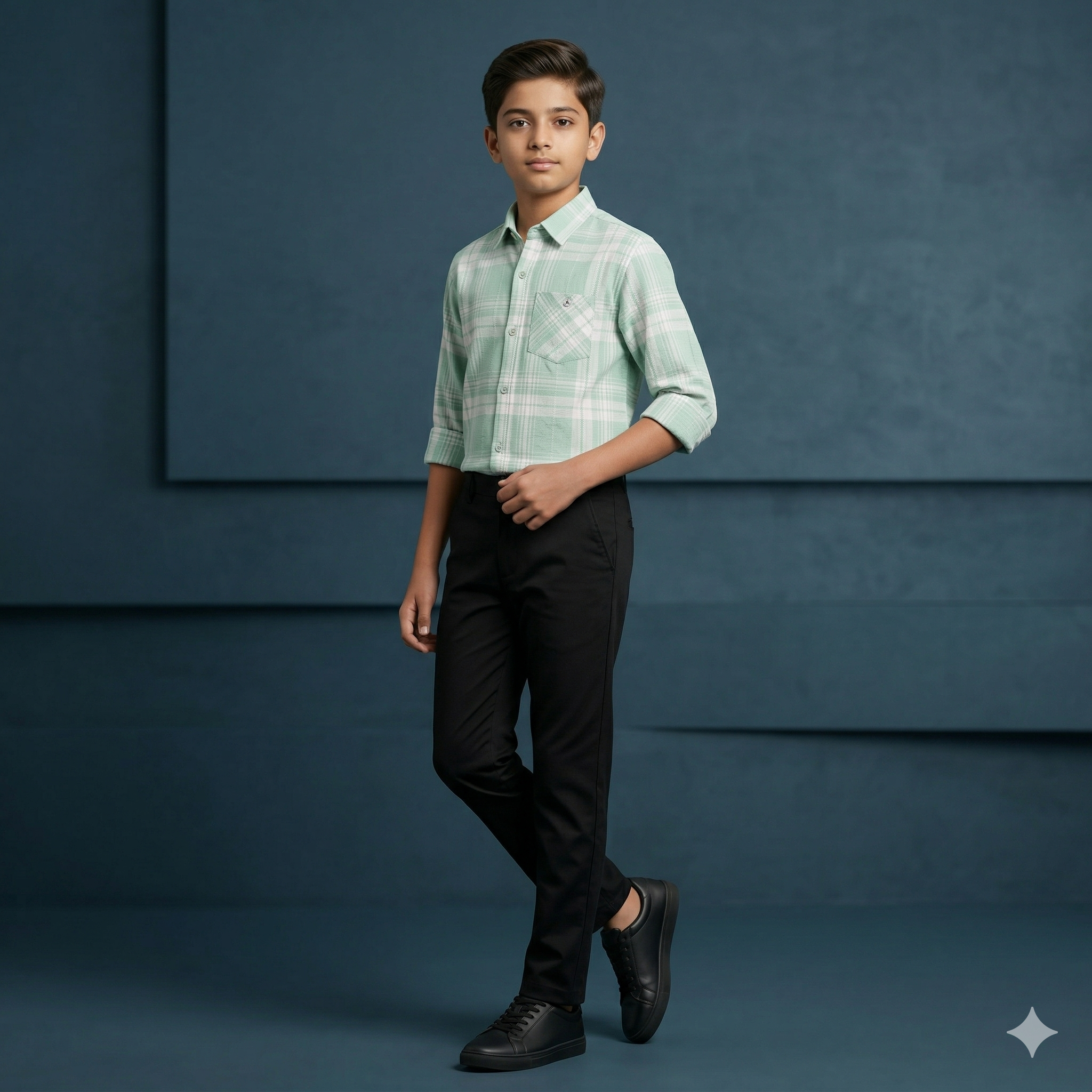 Mint Green Checkered Shirt with Soft White Pattern