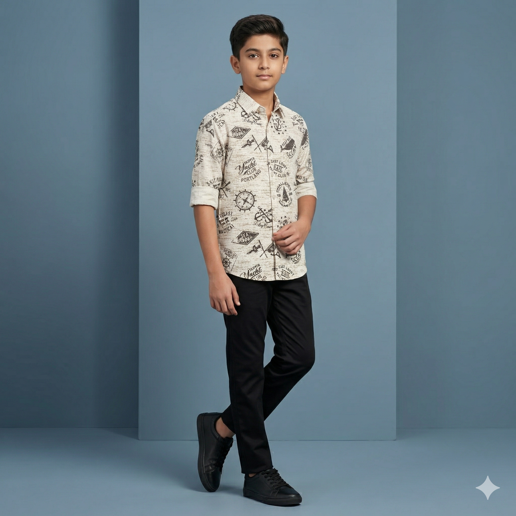 Men’s Beige Printed Shirt with Dark Brown Graphic Pattern