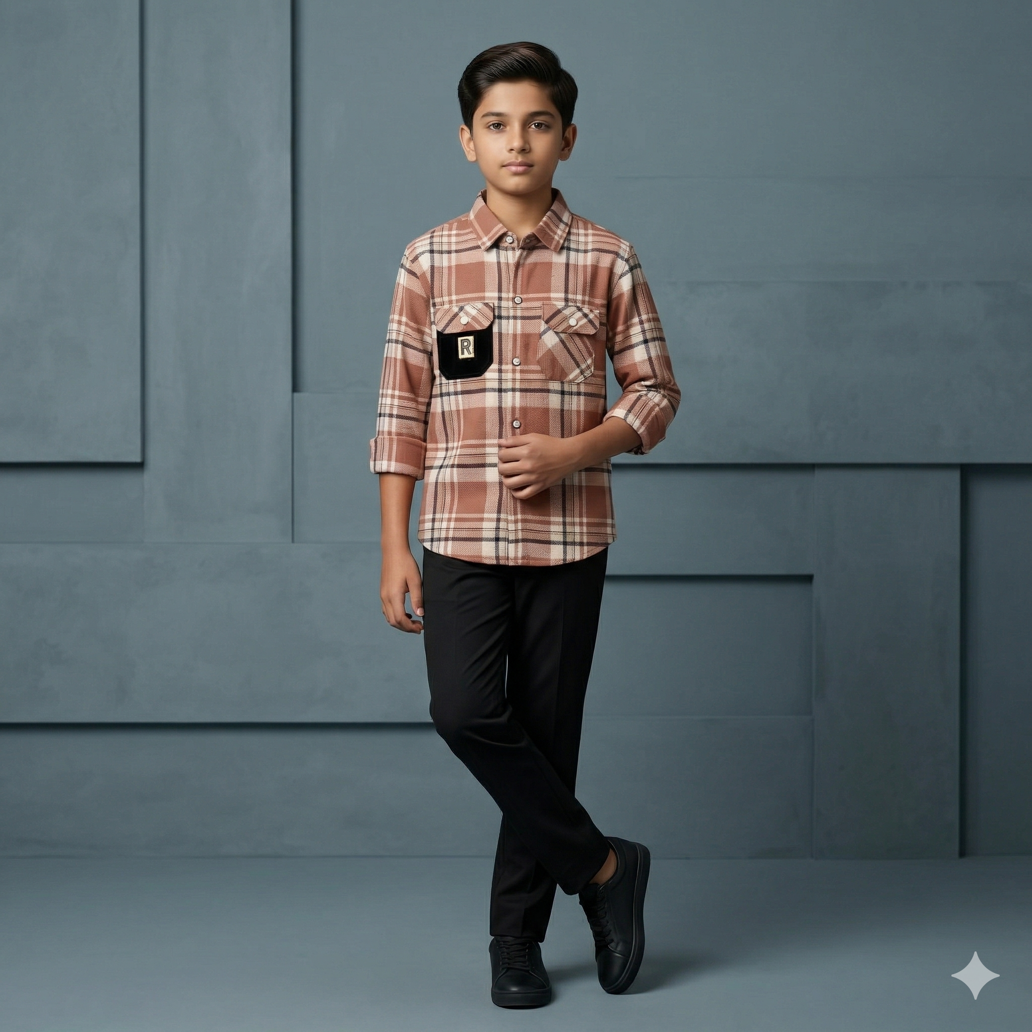 Men’s Rust Orange & Beige Checkered Shirt