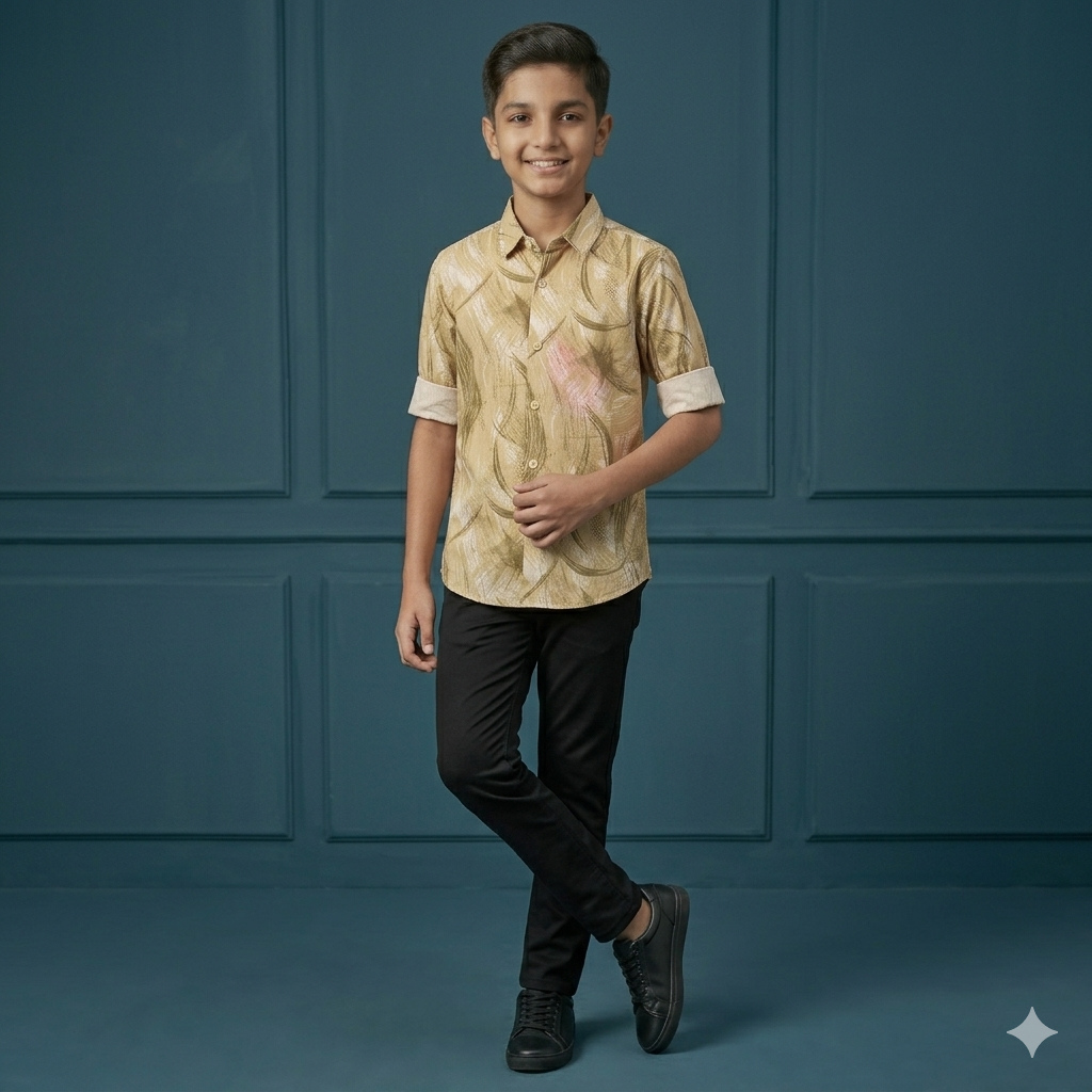 Golden Yellow Shirt with Abstract Brush Pattern