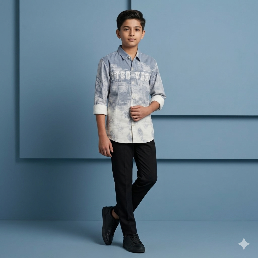 Men’s Grey & White Ombre Shirt with Bold Text