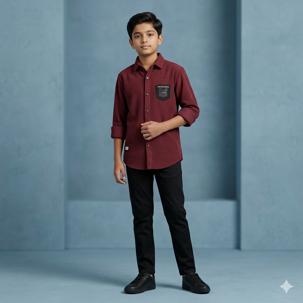 Rich Maroon Shirt with Contrast Pocket Design