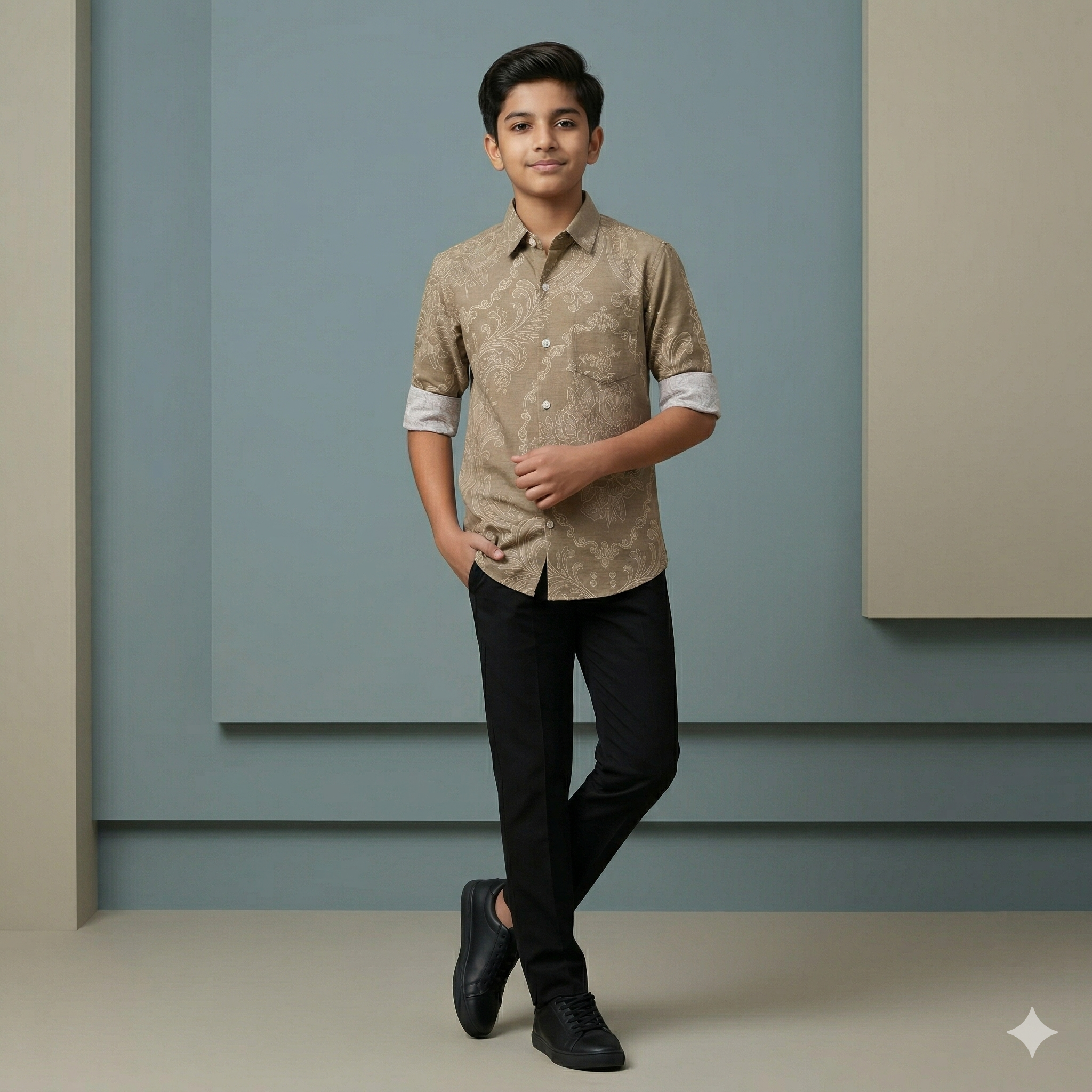 Beige Brown Shirt with Elegant Paisley Pattern