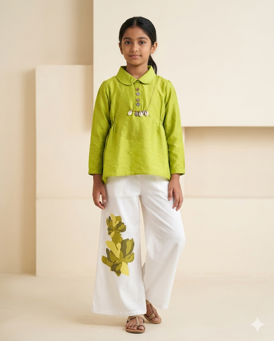 Girls’ Lime Zest Tunic & Floral Palazzo Set