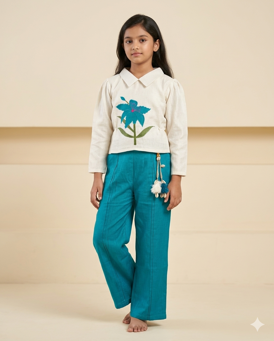 Girls’ Teal & Cream Floral Culotte Set