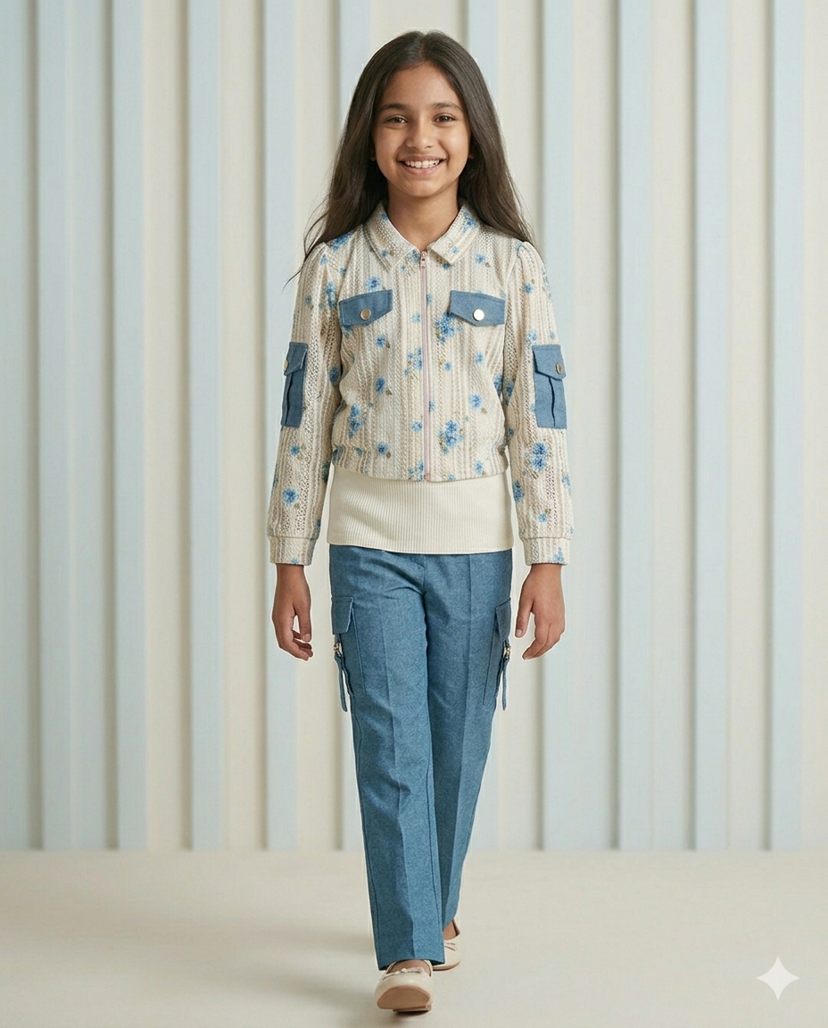 Girls’ Floral Utility Jacket & Cargo Trouser Set