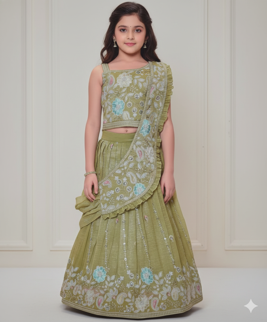 Olive Floral Lehenga
