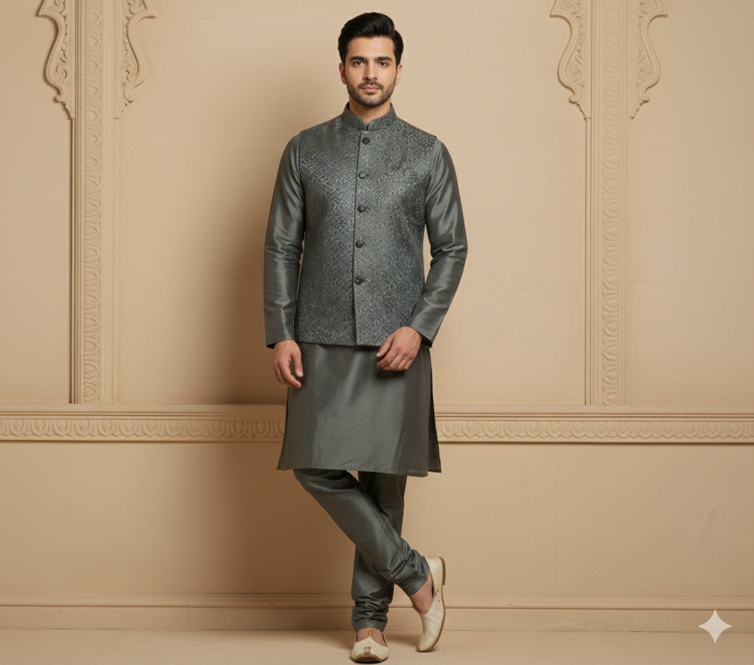 Steel Elegance Kurta Jacket Set