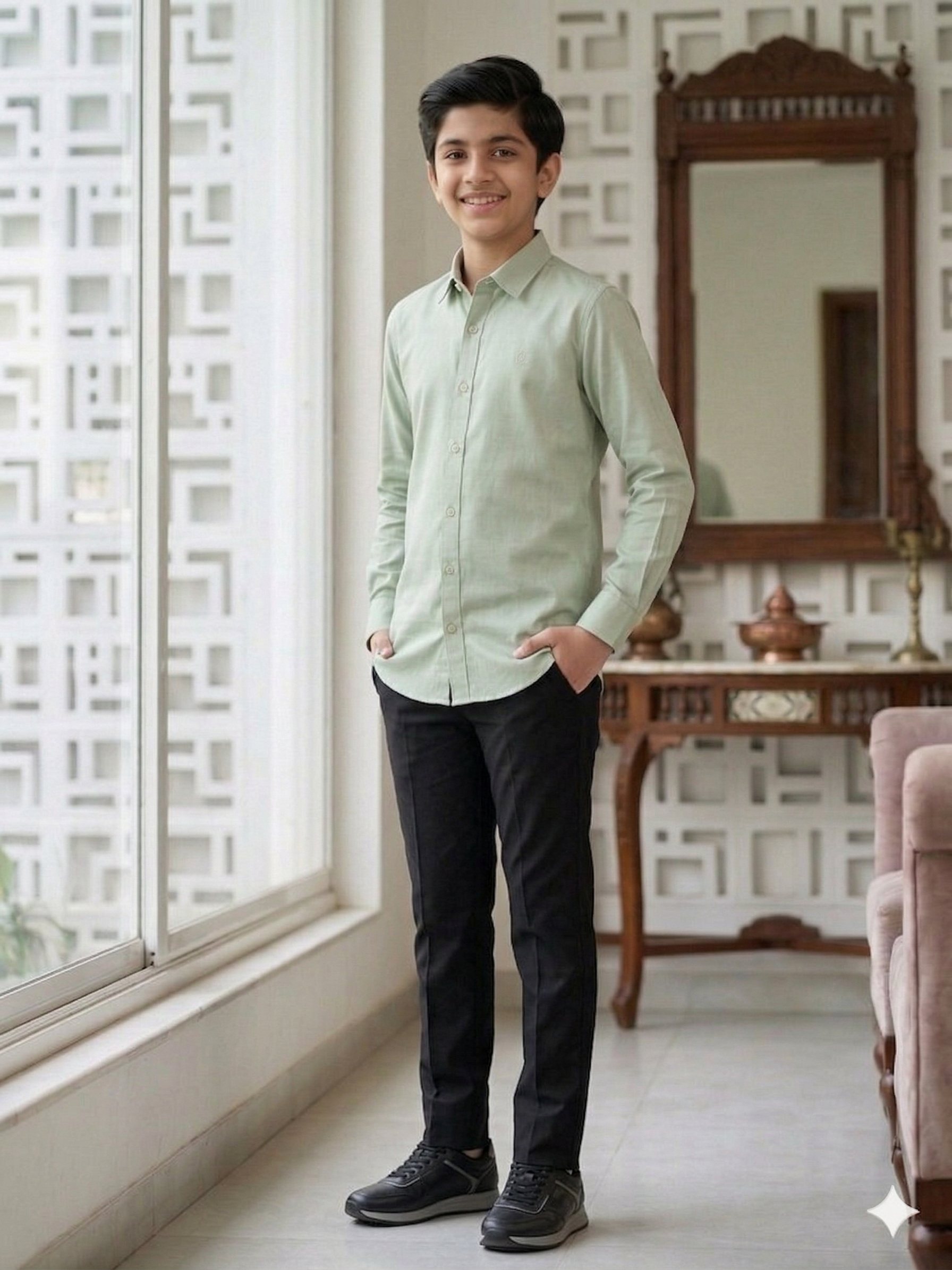 Boys Light Green Casual Shirt