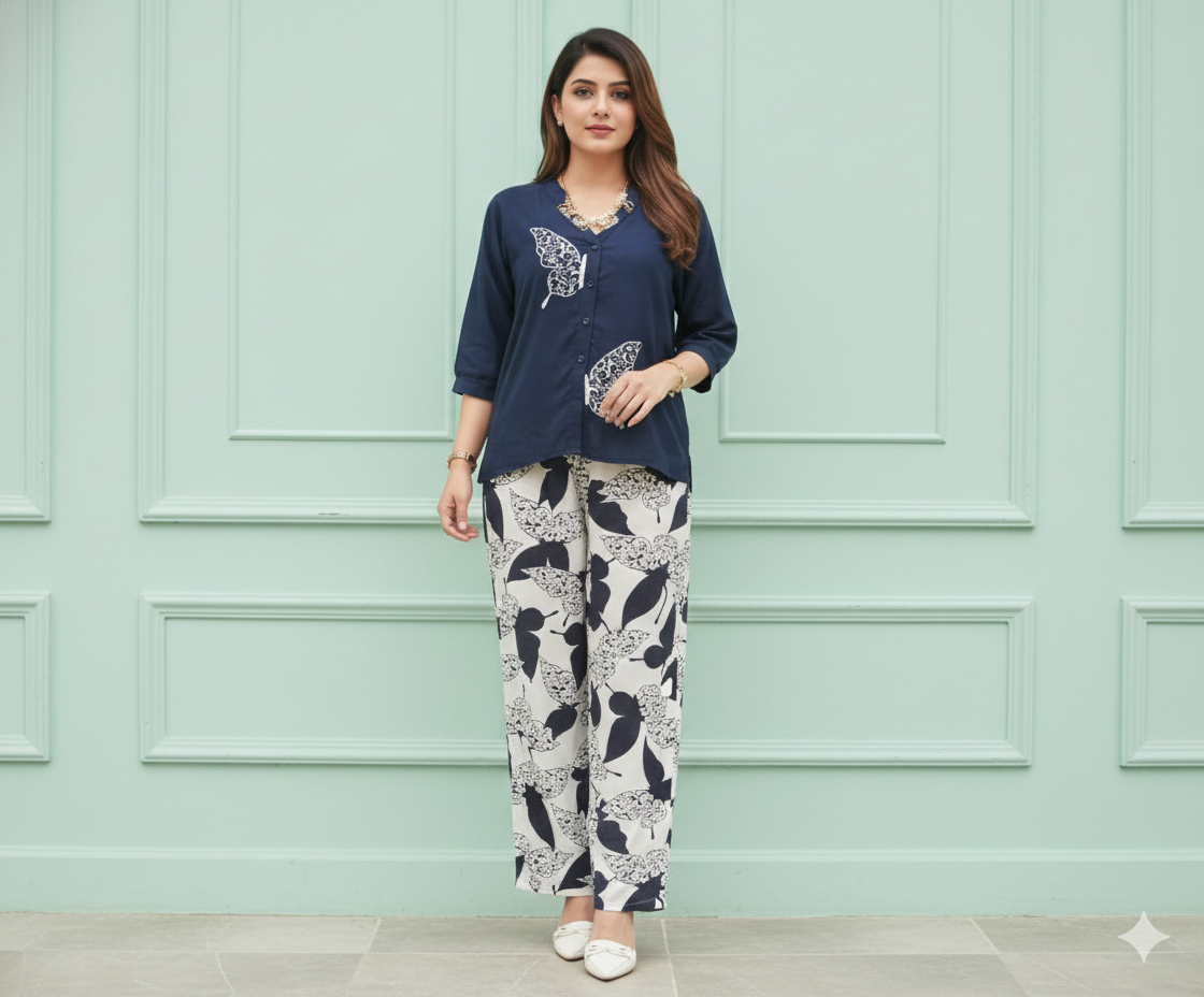 Elegant Navy Printed Set