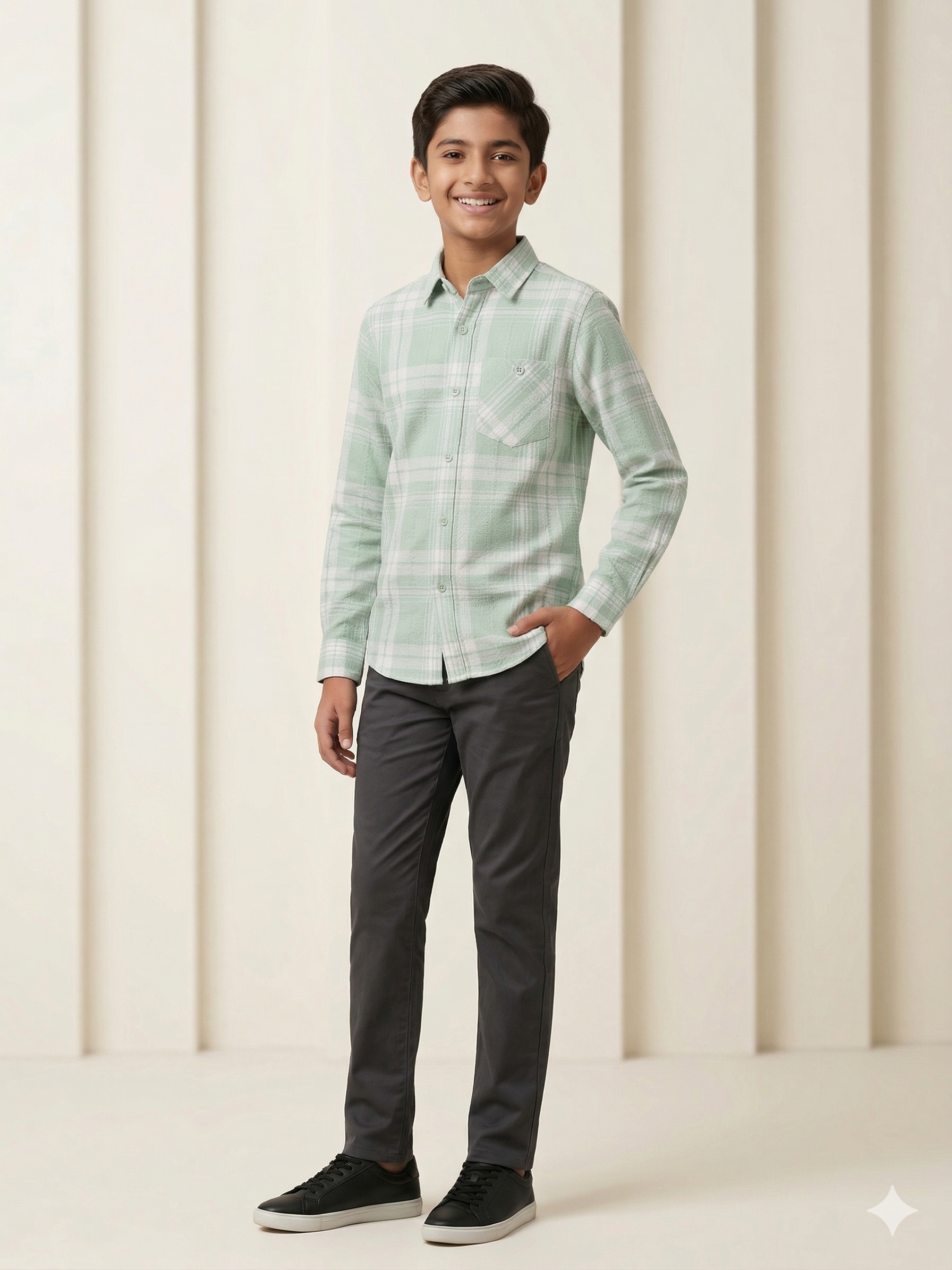 Boys Green Check Casual Shirt